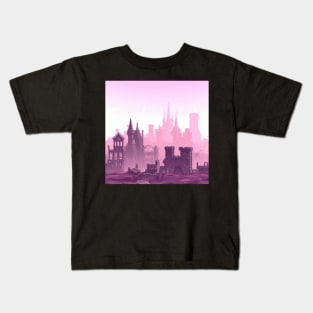 Synthwave Medieval City Landscape With a Purple and Pink Skyline Kids T-Shirt